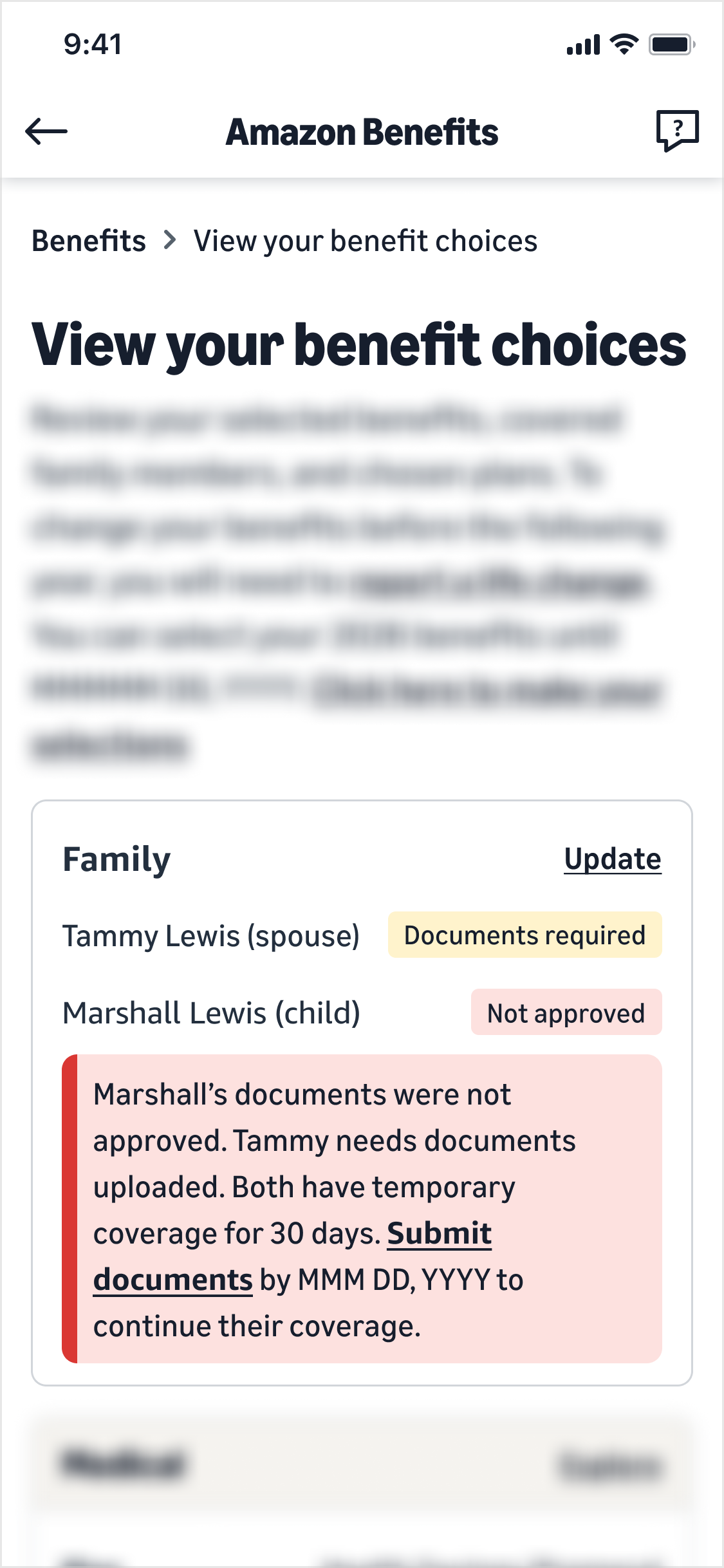 View your choices page: identical two-dependent combined status note